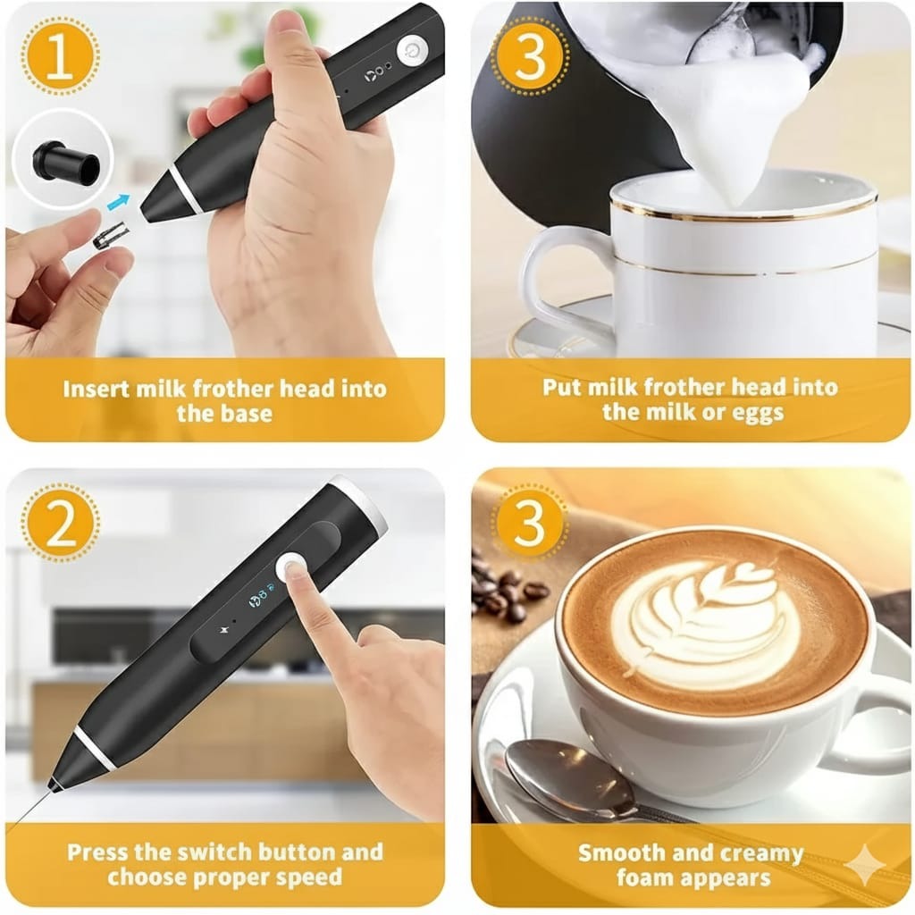 Coffee and Egg Beater | USB Rechargeable Powerful Milk Frother for Coffee, Cappuccino, Latte, Matcha, Hot Chocolate & Kitchen Use | High-Speed Stainless Steel Whisk Mixer