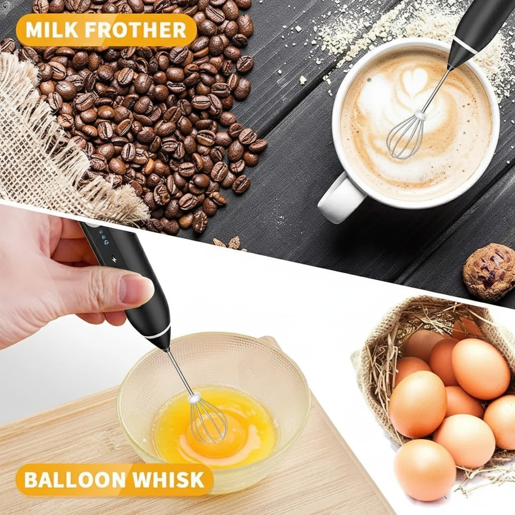 Coffee and Egg Beater | USB Rechargeable Powerful Milk Frother for Coffee, Cappuccino, Latte, Matcha, Hot Chocolate & Kitchen Use | High-Speed Stainless Steel Whisk Mixer